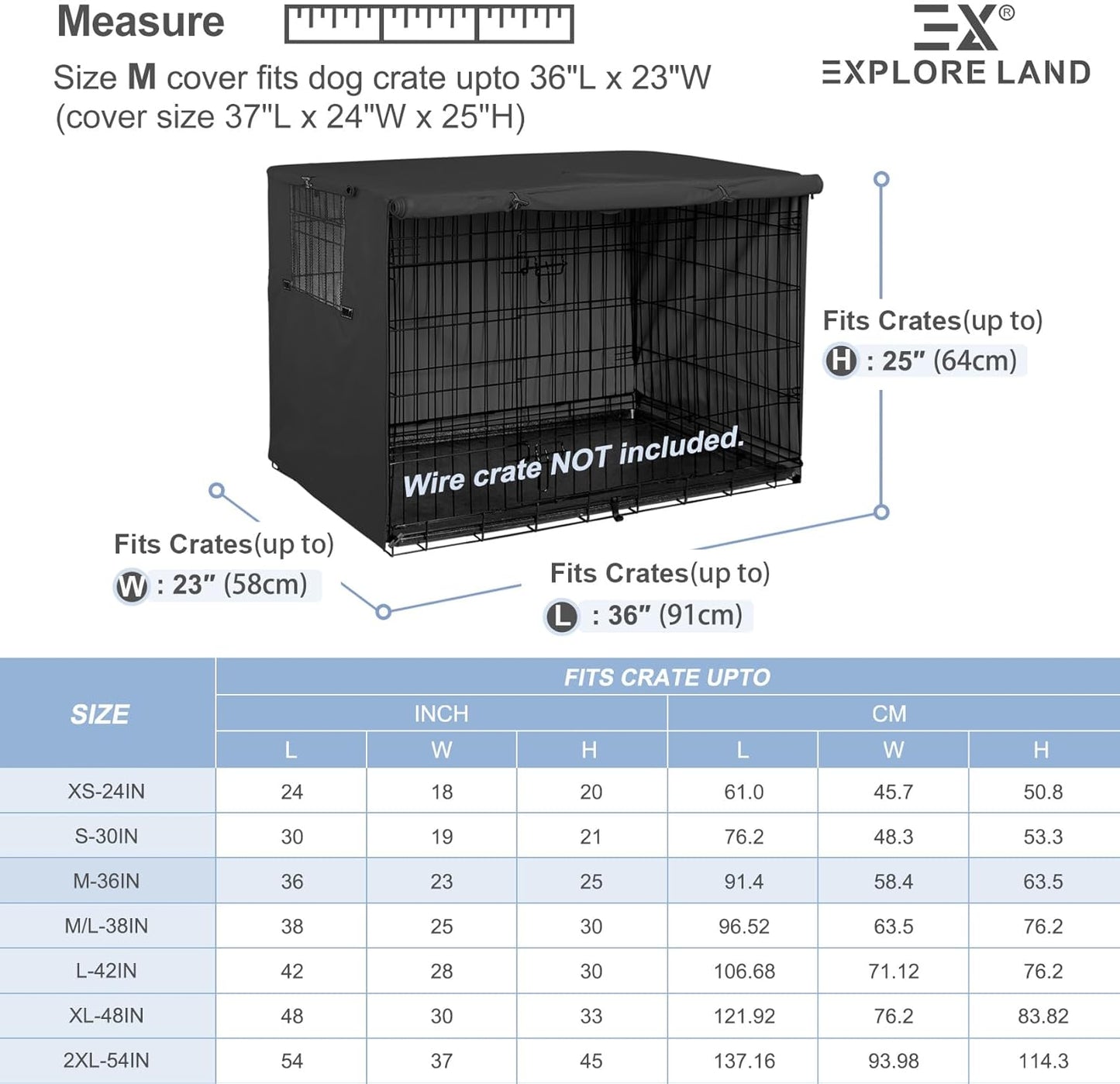 Heavy-Duty Polyester Dog Crate Cover for 36-Inch Wire Kennels - Universal Fit Sunshade (Black)