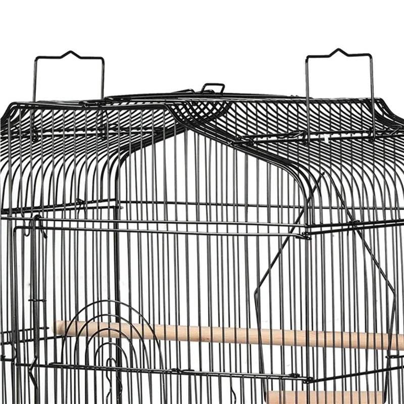 41" Four Feeders Double-Door Metal Birdcage with Slide-Out Tray, Black