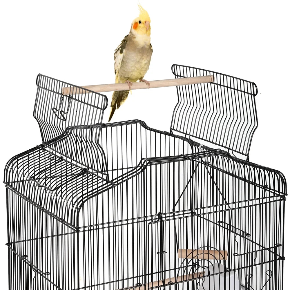 41'' H Open Top Metal Bird Cage with Four Feeders, Black