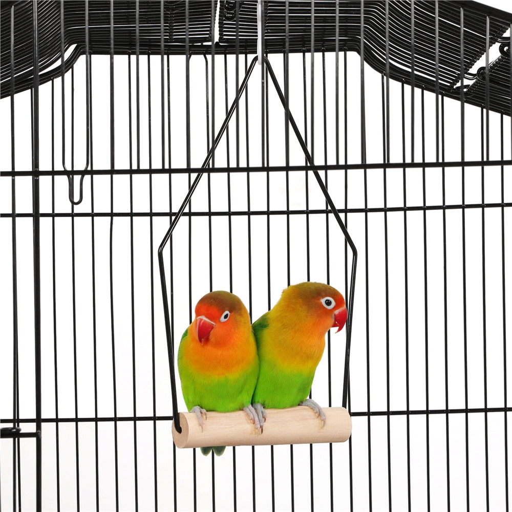 41'' H Open Top Metal Bird Cage with Four Feeders, Black
