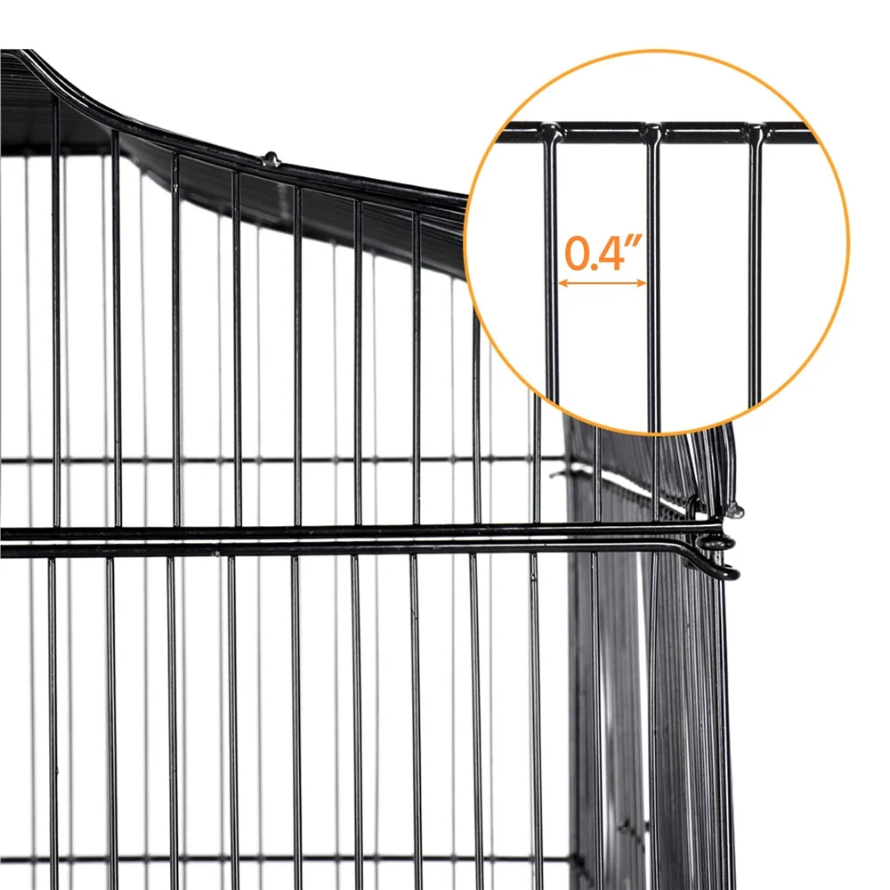 41'' H Open Top Metal Bird Cage with Four Feeders, Black