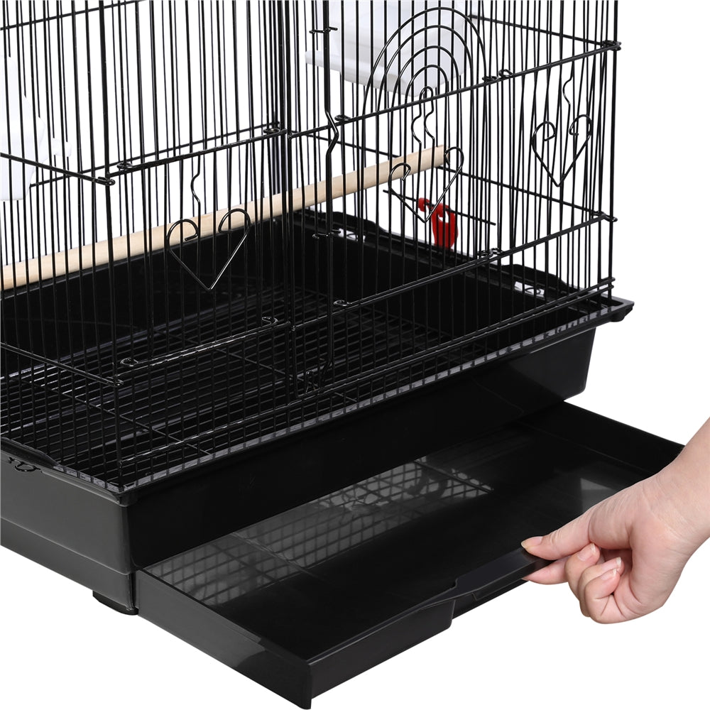 41'' H Open Top Metal Bird Cage with Four Feeders, Black
