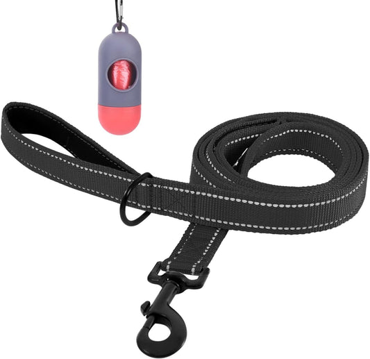 5Ft Heavy Duty Dog Leash with Dual Padded Handles – Reflective Training Lead for Enhanced Traffic Safety, Suitable for Dogs of All Sizes (Black)