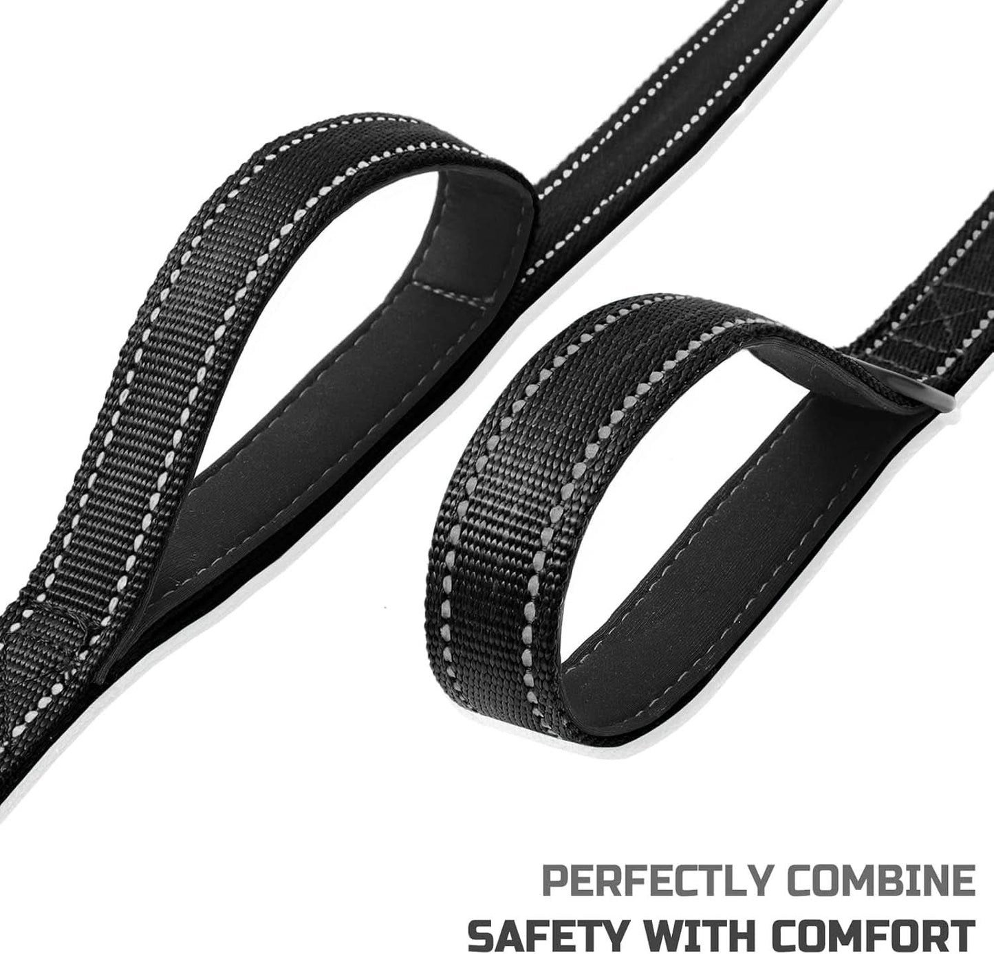5Ft Heavy Duty Dog Leash with Dual Padded Handles – Reflective Training Lead for Enhanced Traffic Safety, Suitable for Dogs of All Sizes (Black)