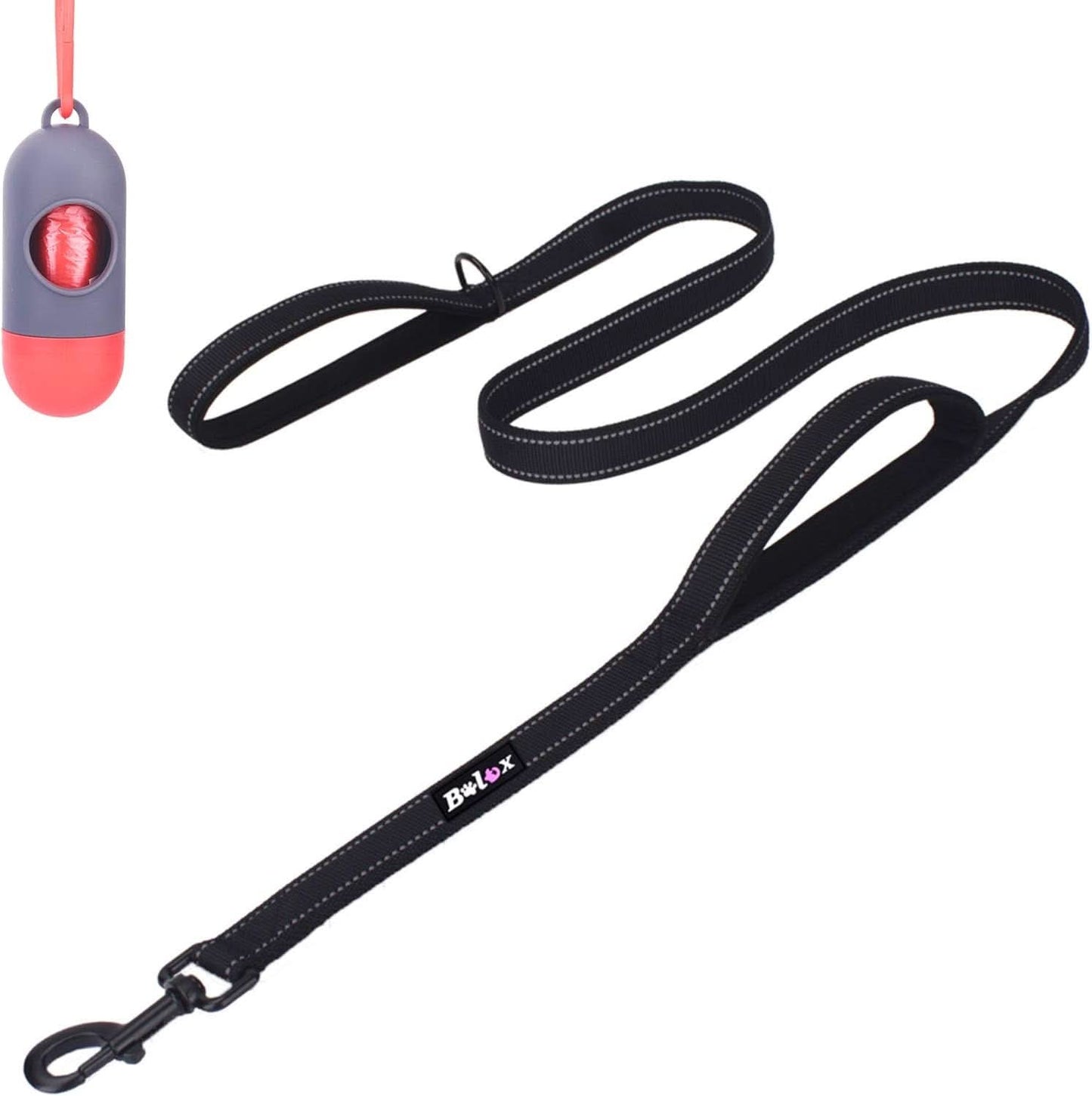 5Ft Heavy Duty Dog Leash with Dual Padded Handles – Reflective Training Lead for Enhanced Traffic Safety, Suitable for Dogs of All Sizes (Black)