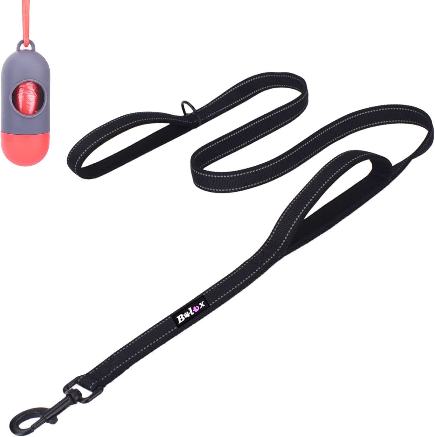 5Ft Heavy Duty Dog Leash with Dual Padded Handles – Reflective Training Lead for Enhanced Traffic Safety, Suitable for Dogs of All Sizes (Black)