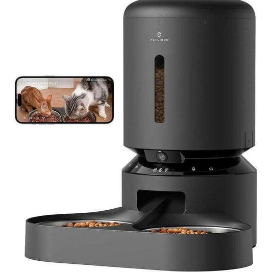 PETLIBRO 5L Automatic Cat Feeder with Camera for Dual Cat Feeding, 1080P HD Video with Night Vision, 5G Wi-Fi Connectivity, 2-Way Audio, Motion and Sound Alerts, Black