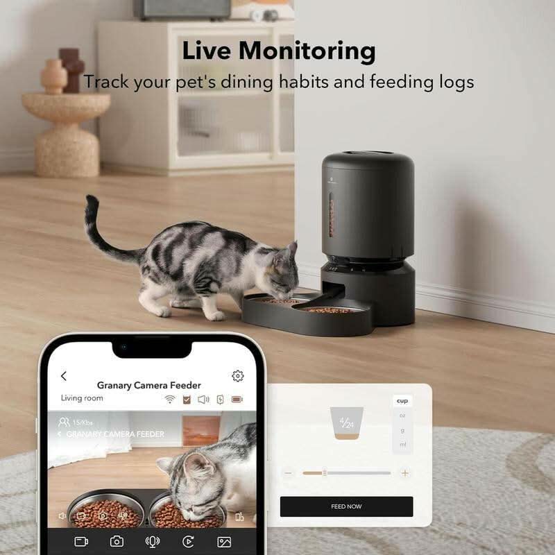 PETLIBRO 5L Automatic Cat Feeder with Camera for Dual Cat Feeding, 1080P HD Video with Night Vision, 5G Wi-Fi Connectivity, 2-Way Audio, Motion and Sound Alerts, Black