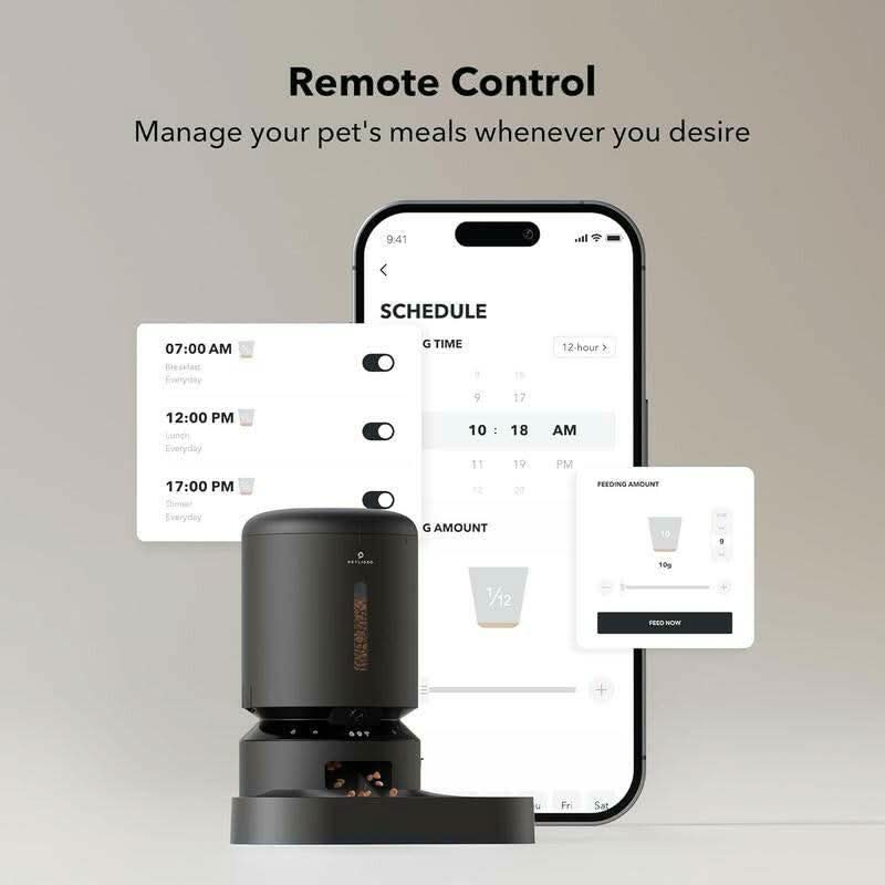 PETLIBRO 5L Automatic Cat Feeder with Camera for Dual Cat Feeding, 1080P HD Video with Night Vision, 5G Wi-Fi Connectivity, 2-Way Audio, Motion and Sound Alerts, Black