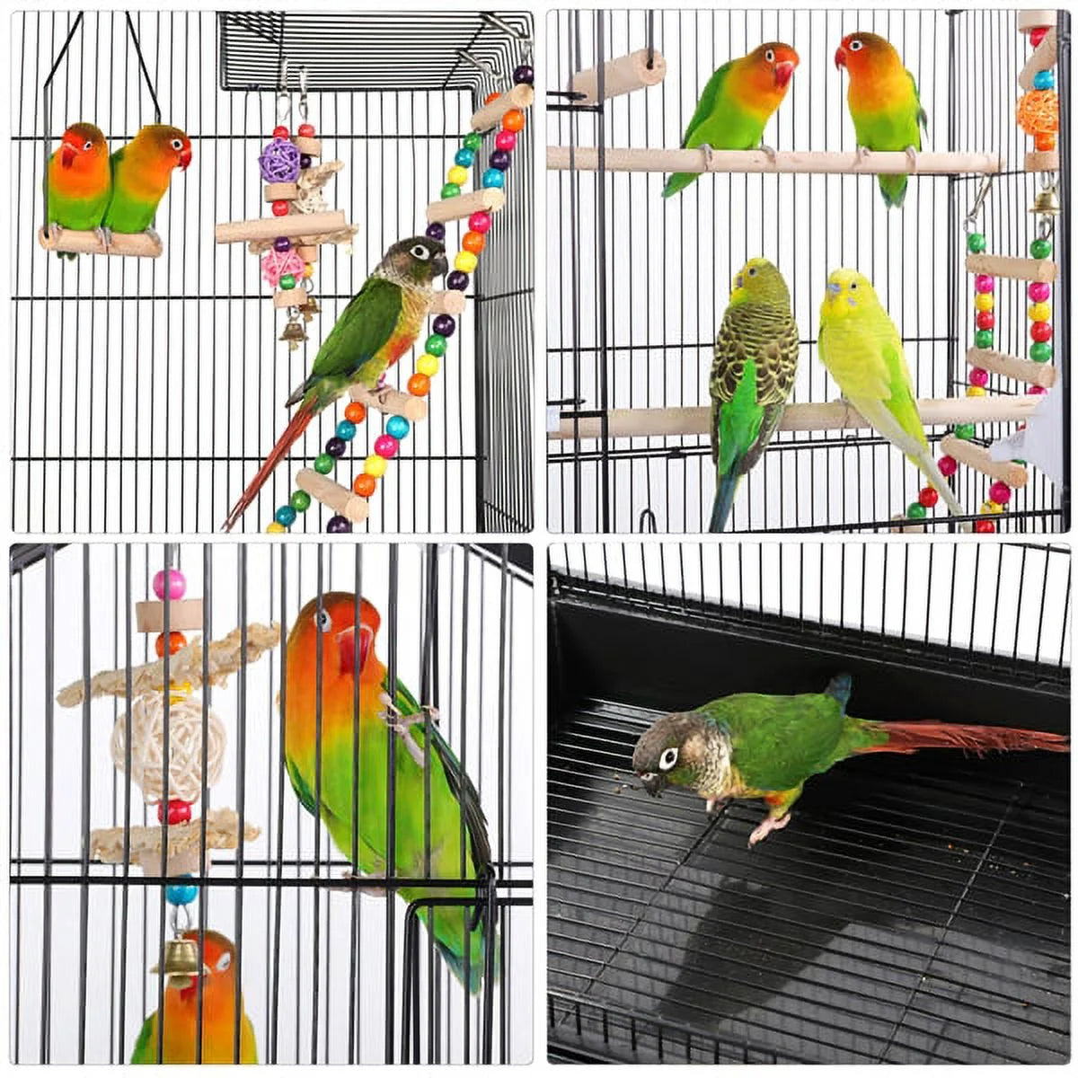62.4"H Metal Rolling Mid-Size Bird Cage with Detachable Stand, Black