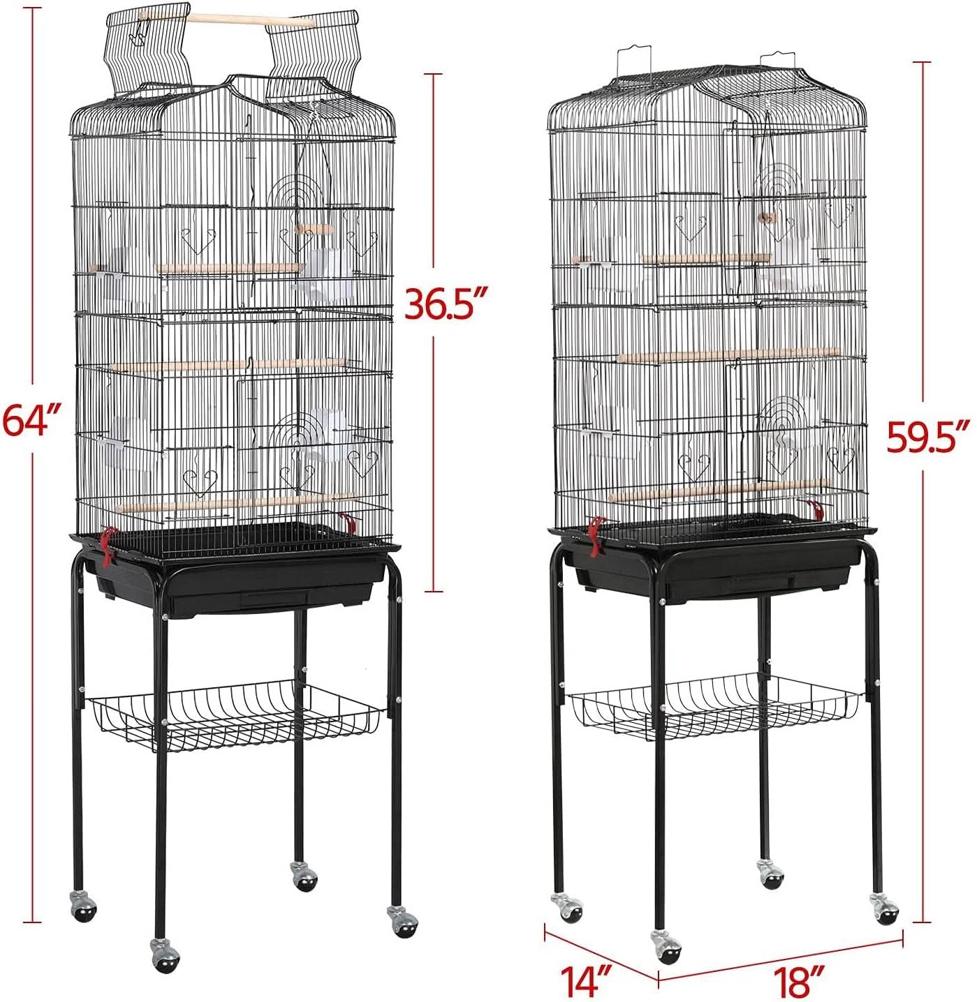 Large Open Play Top Bird Cage with Stand for Parakeets, Finches, Canaries, and Lovebirds