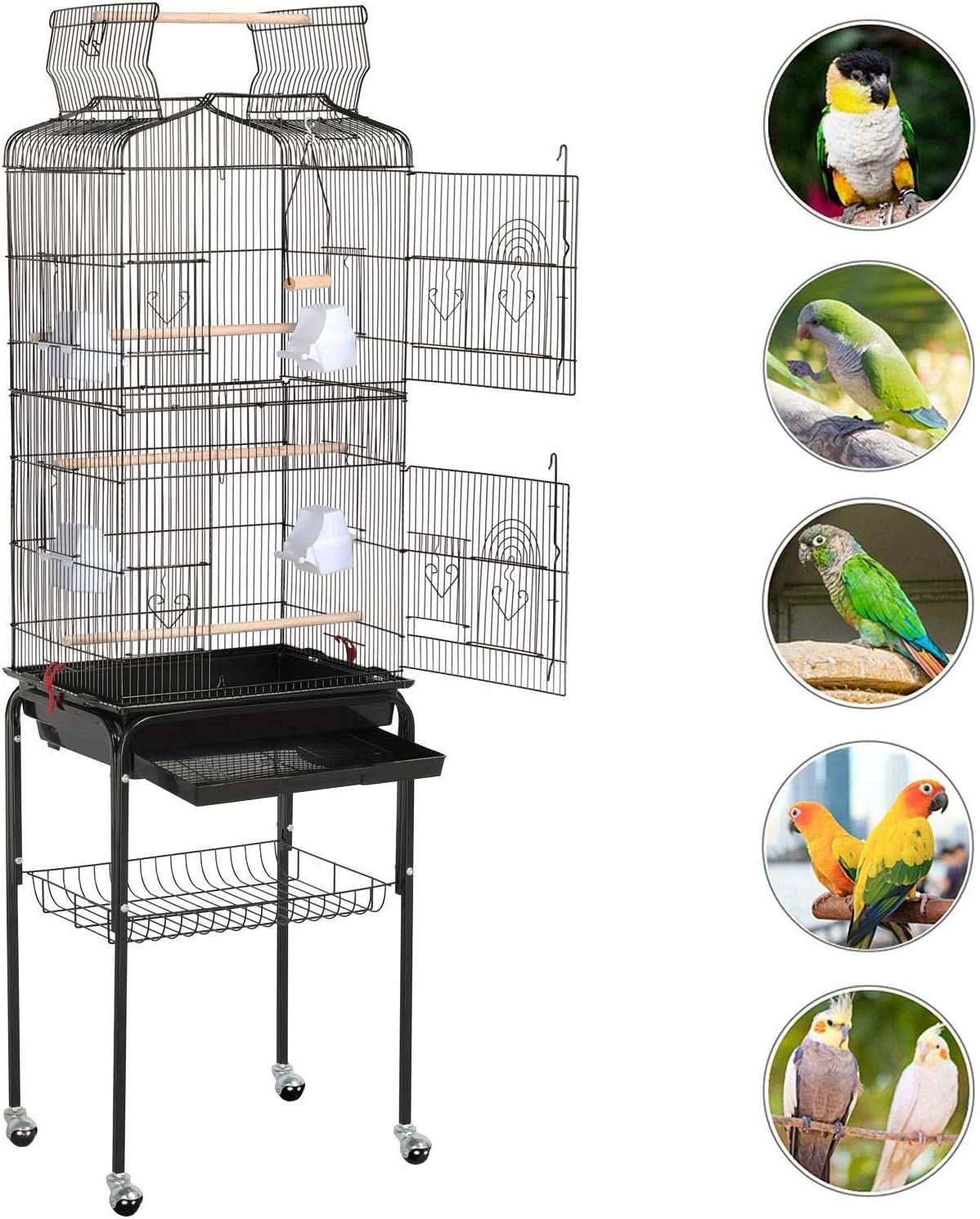 Large Open Play Top Bird Cage with Stand for Parakeets, Finches, Canaries, and Lovebirds