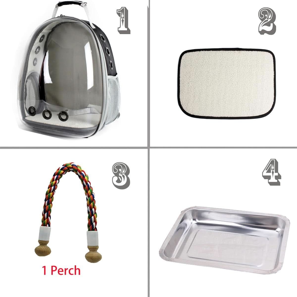 Premium Bird Travel Carrier, Transparent Space Capsule Backpack for Parakeets, Cockatiels, and Parrots with Metal Tray and Wood Perch, Ideal for Veterinary Transport and School Use