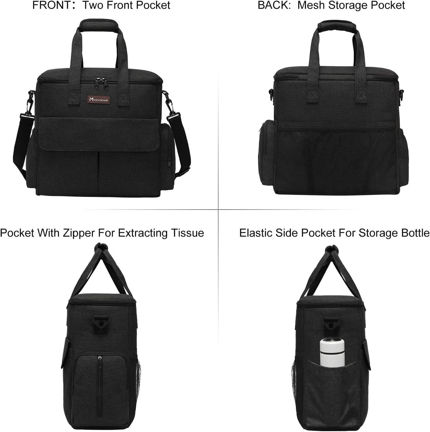 Dog Travel Bag - Complete Weekend Travel Kit with Organizer, 2 Collapsible Bowls, and 2 Travel Food Containers (Black)