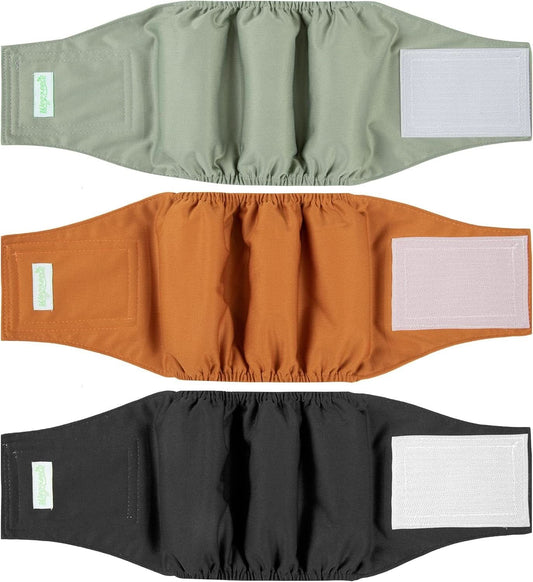 Reusable Male Dog Diapers (Set of 3) - Adjustable Belly Wrap for Small Dogs (11"-14" Waist)