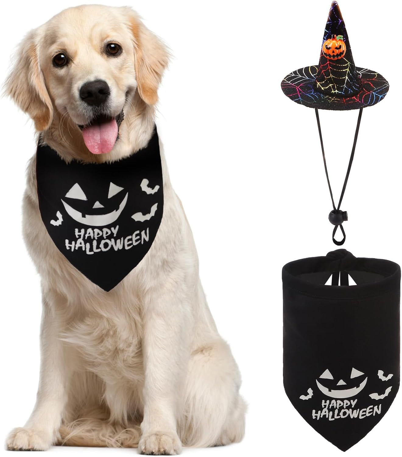 Halloween Dog Bandanas with Adorable Wizard Hat and Pumpkin Design - Costumes and Decorations for Small to Large Dogs