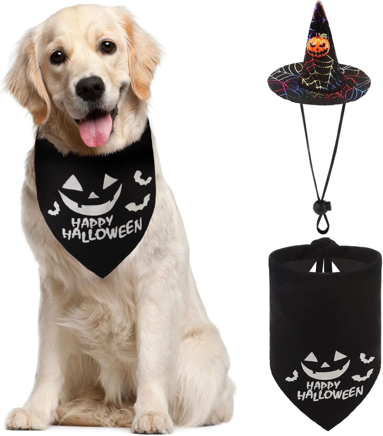 Halloween Dog Bandanas with Adorable Wizard Hat and Pumpkin Design - Costumes and Decorations for Small to Large Dogs
