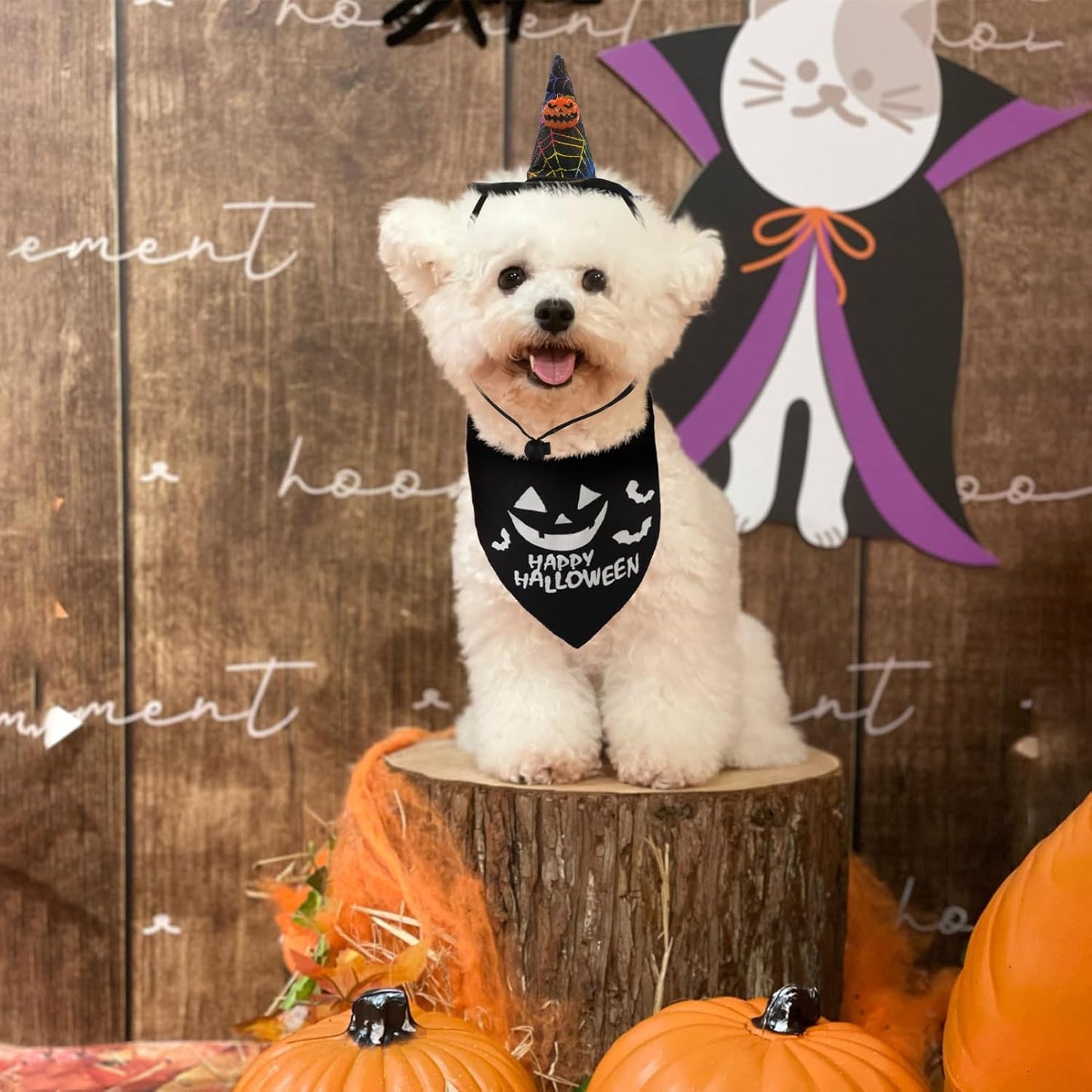 Halloween Dog Bandanas with Adorable Wizard Hat and Pumpkin Design - Costumes and Decorations for Small to Large Dogs