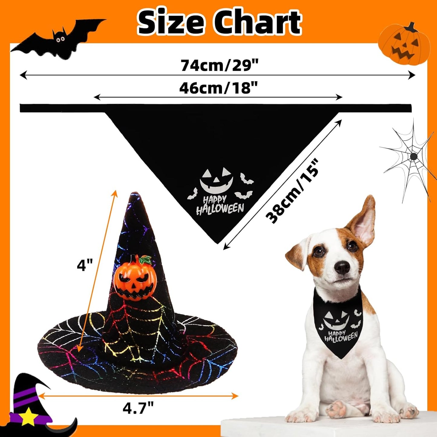 Halloween Dog Bandanas with Adorable Wizard Hat and Pumpkin Design - Costumes and Decorations for Small to Large Dogs