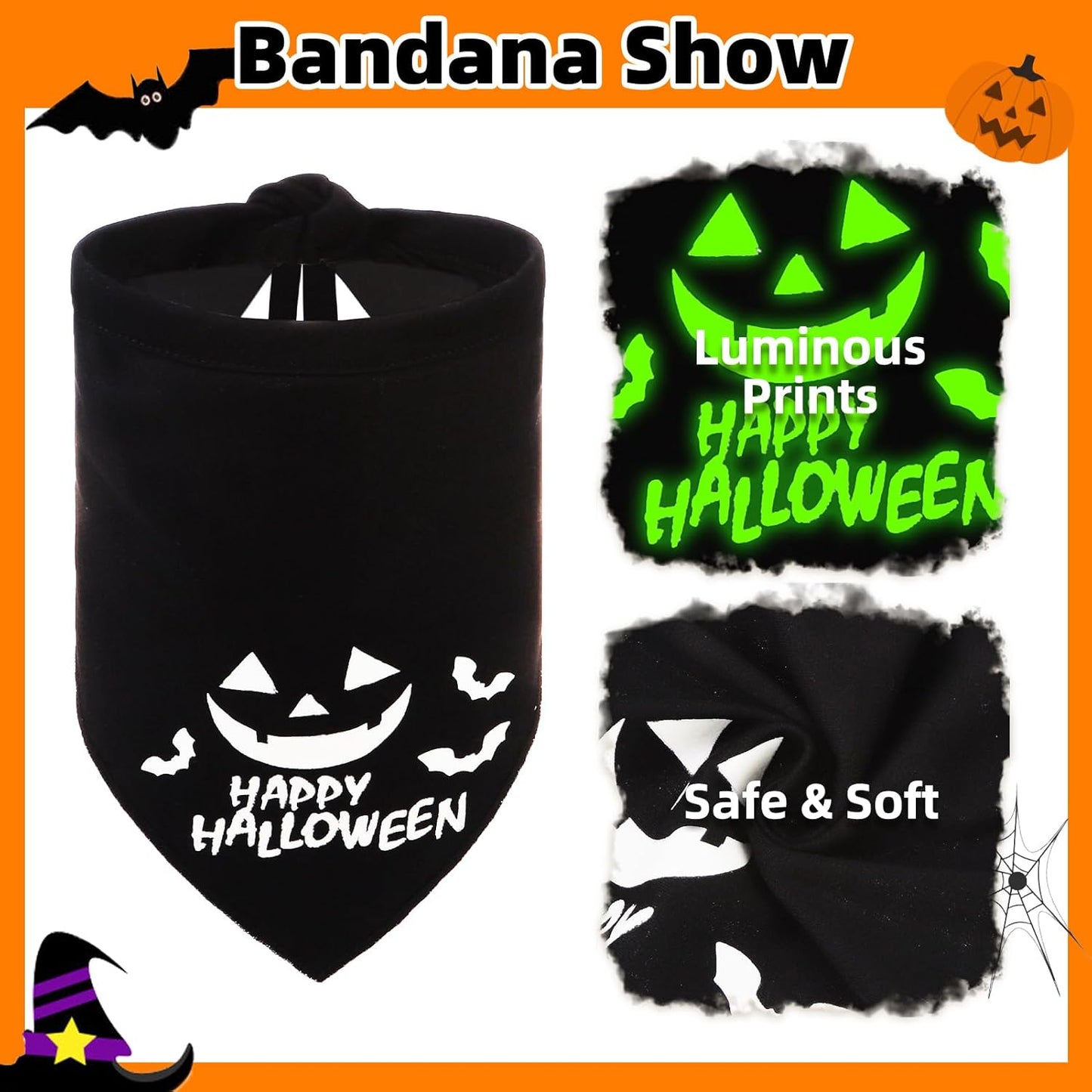 Halloween Dog Bandanas with Adorable Wizard Hat and Pumpkin Design - Costumes and Decorations for Small to Large Dogs
