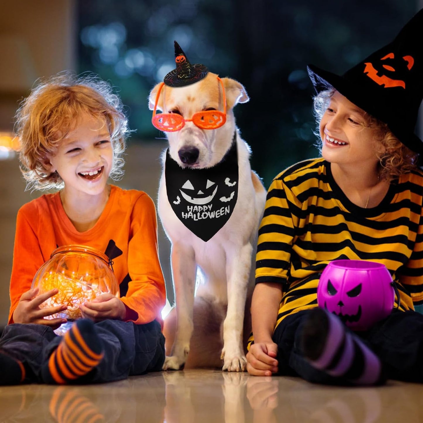 Halloween Dog Bandanas with Adorable Wizard Hat and Pumpkin Design - Costumes and Decorations for Small to Large Dogs