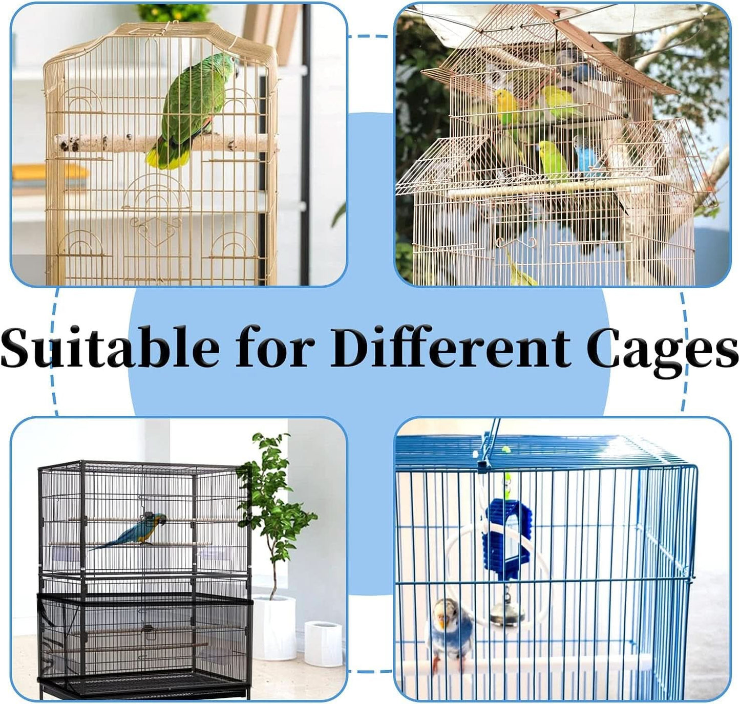 Premium Bird Cage Cover and Seed Catcher, Adjustable Soft Nylon Mesh Skirt for Parrots, Parakeets, Macaws, and Round or Square Cages (Black)