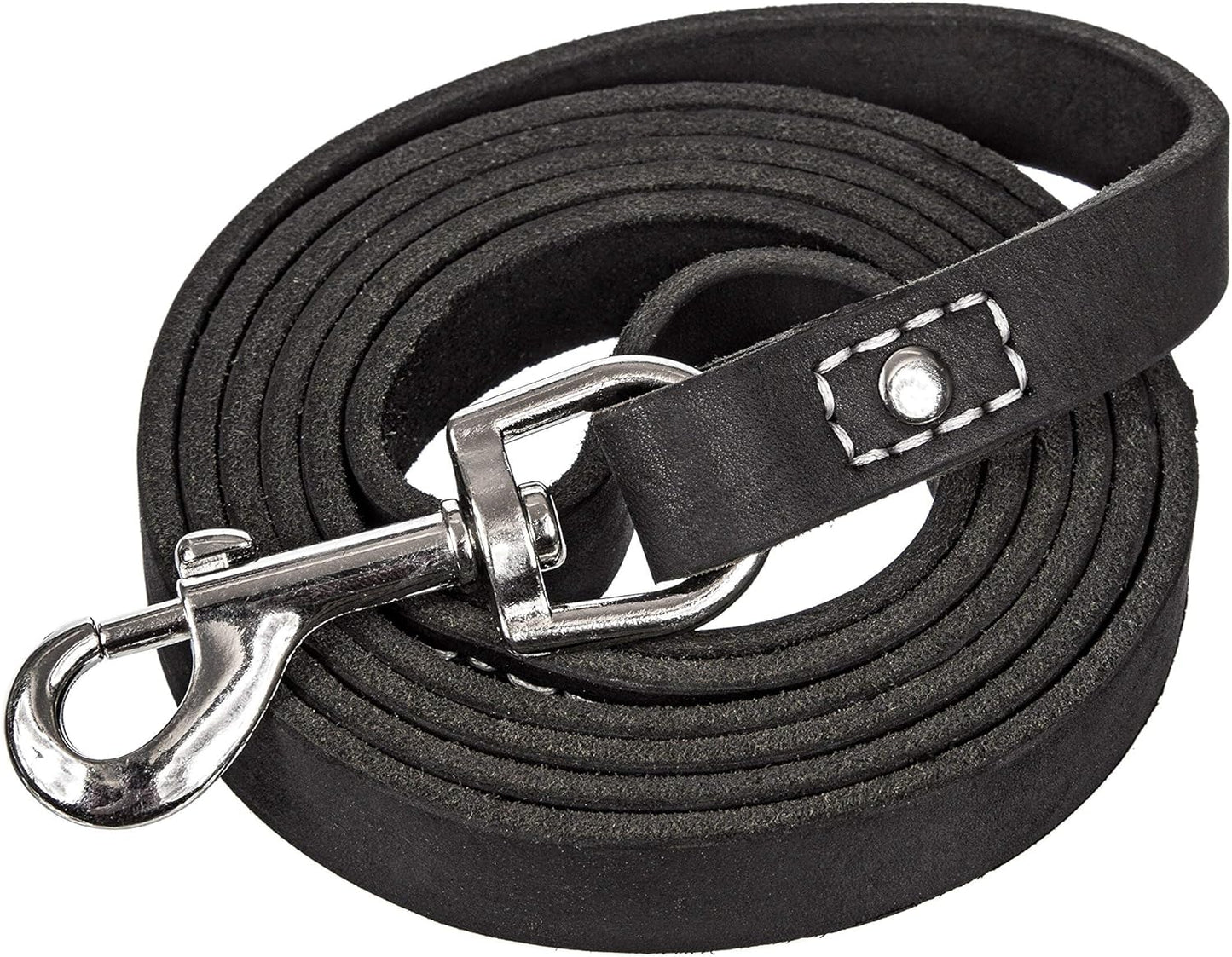 Premium Black Leather Dog Training Leash - 6 Ft Long x 3/4" Wide, Ideal for Medium to Large Dogs, Durable Latigo Leather Lead for Walking and Puppy Training