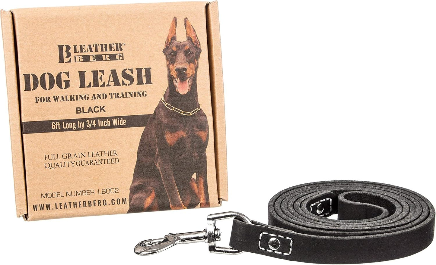 Premium Black Leather Dog Training Leash - 6 Ft Long x 3/4" Wide, Ideal for Medium to Large Dogs, Durable Latigo Leather Lead for Walking and Puppy Training