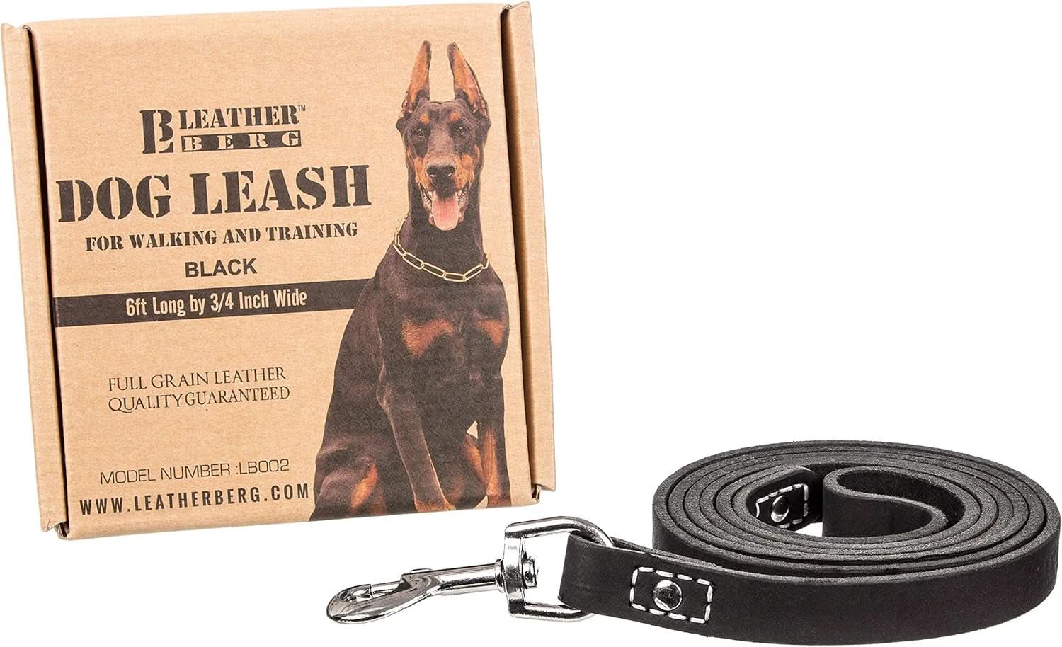 Premium Black Leather Dog Training Leash - 6 Ft Long x 3/4" Wide, Ideal for Medium to Large Dogs, Durable Latigo Leather Lead for Walking and Puppy Training