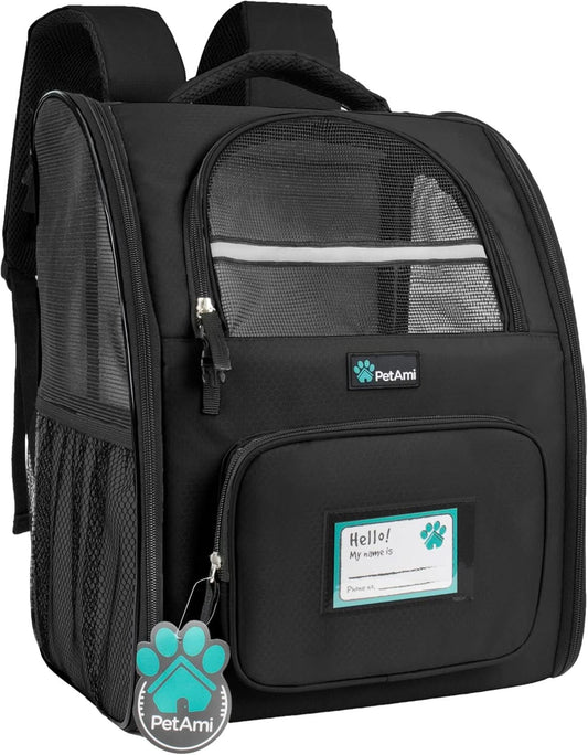 Ventilated Dog and Cat Backpack Carrier for Hiking and Travel, Airline Approved, Suitable for Pets up to 18 lbs, Black