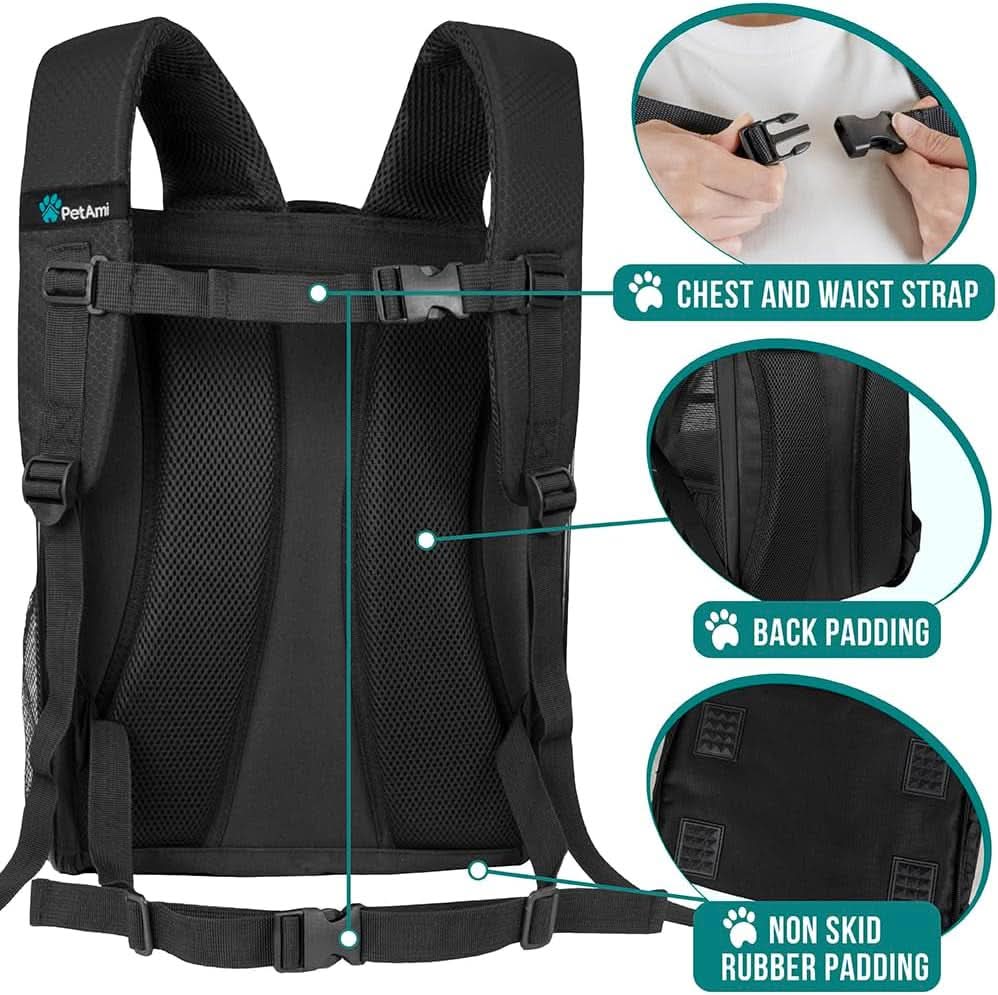 Ventilated Dog and Cat Backpack Carrier for Hiking and Travel, Airline Approved, Suitable for Pets up to 18 lbs, Black