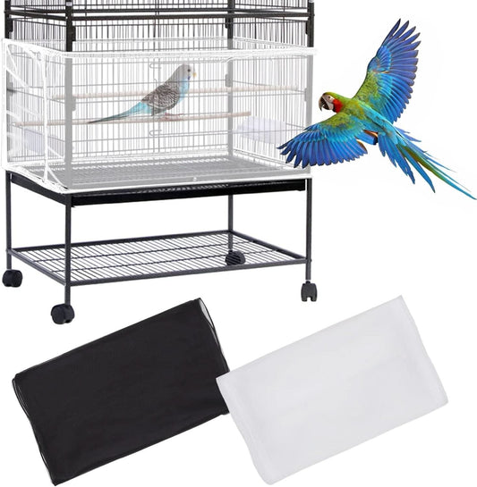 Set of 2 Large Bird Cage Covers, Adjustable Parrot Nylon Soft Mesh Net, Universal Seed and Feather Catcher, Sheer Guard Skirt for Round and Square Cages for Parakeets and Macaws