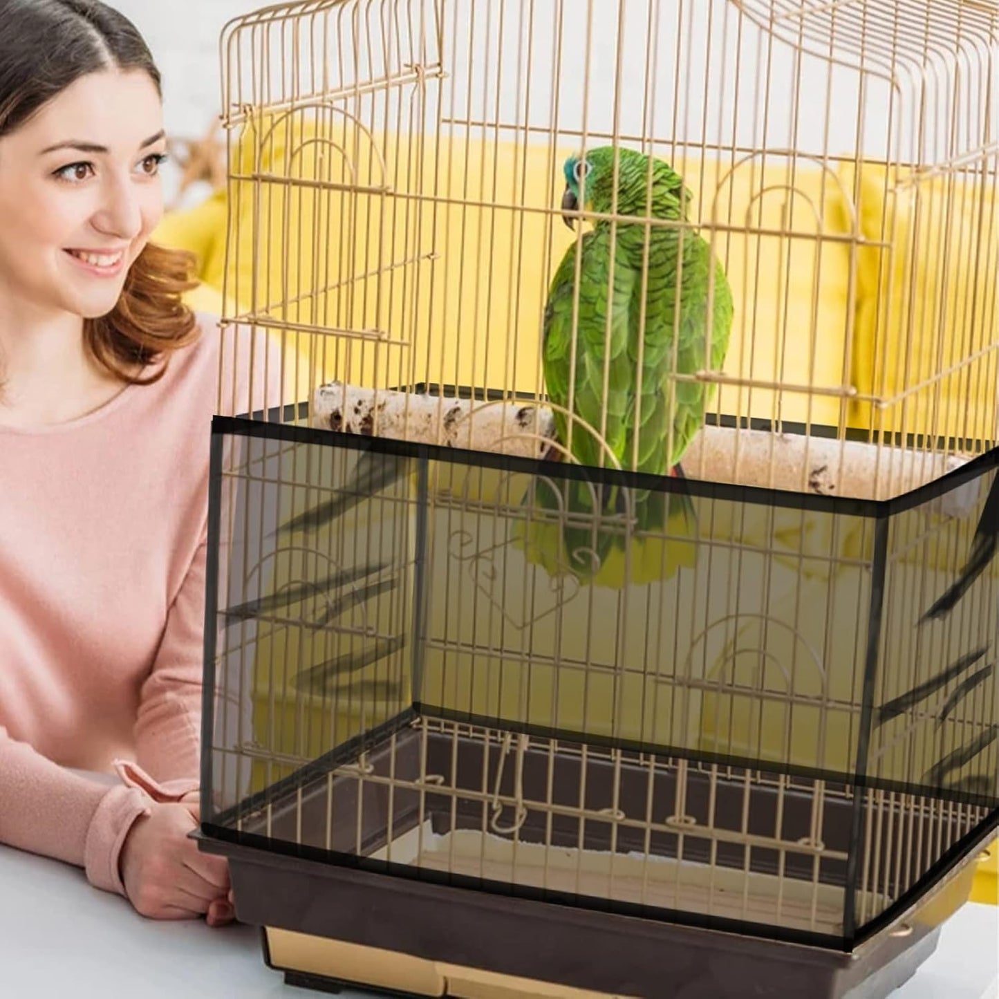 Set of 2 Large Bird Cage Covers, Adjustable Parrot Nylon Soft Mesh Net, Universal Seed and Feather Catcher, Sheer Guard Skirt for Round and Square Cages for Parakeets and Macaws