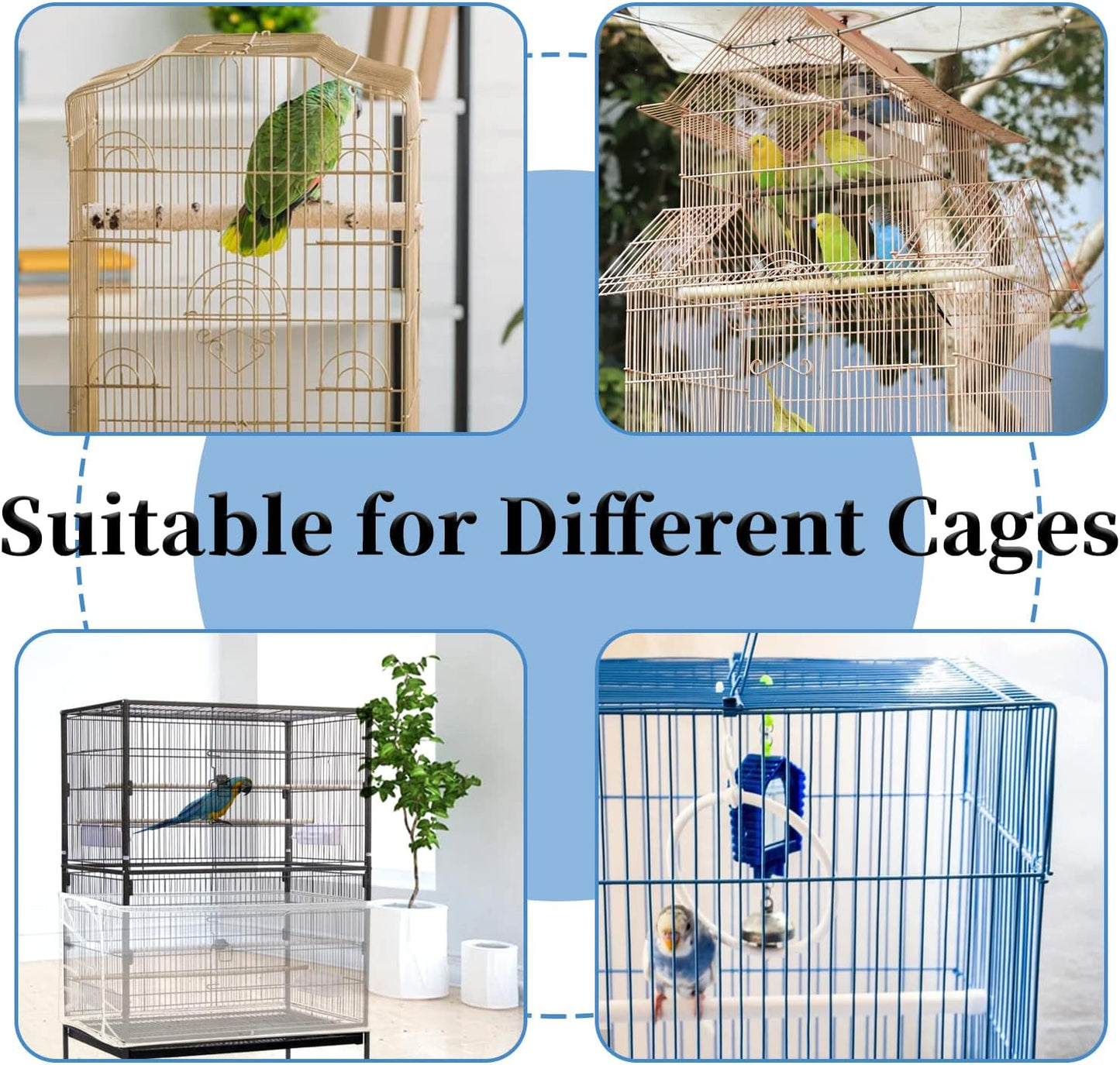 Set of 2 Large Bird Cage Covers, Adjustable Parrot Nylon Soft Mesh Net, Universal Seed and Feather Catcher, Sheer Guard Skirt for Round and Square Cages for Parakeets and Macaws