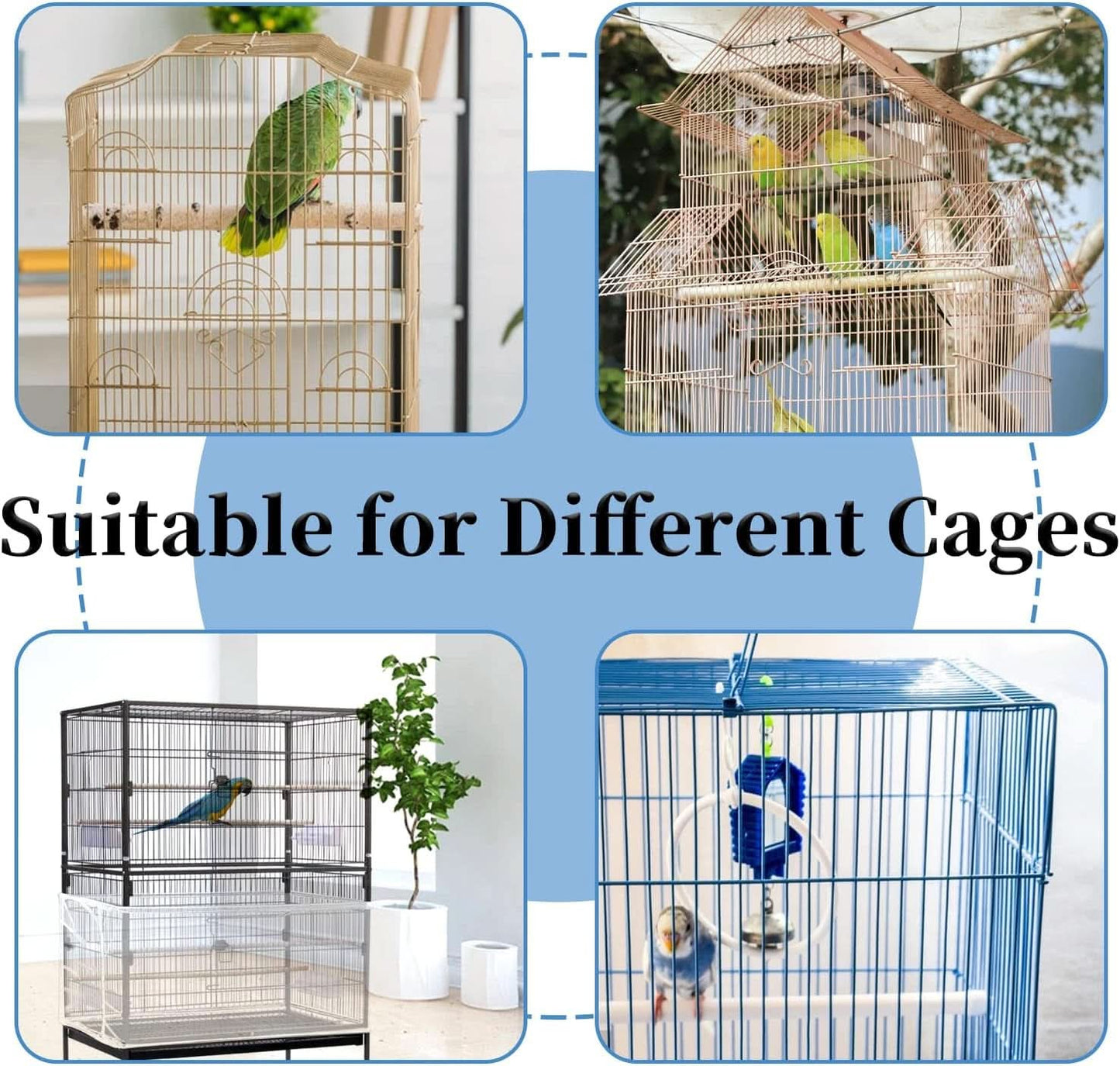 Set of 2 Large Bird Cage Covers, Adjustable Parrot Nylon Soft Mesh Net, Universal Seed and Feather Catcher, Sheer Guard Skirt for Round and Square Cages for Parakeets and Macaws