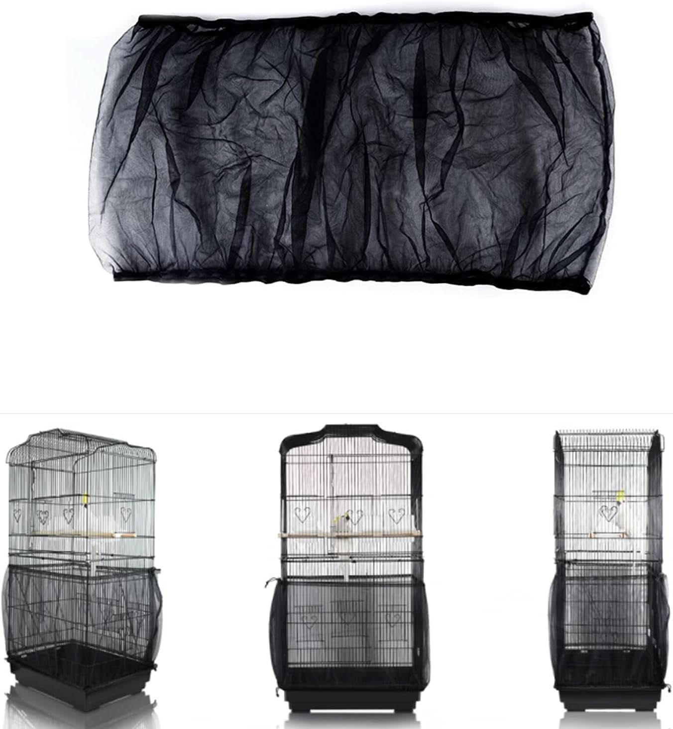 Bird Cage Seed Catcher - Airy Gauze Dust-Proof Cover for Universal Birdcages, Nylon Mesh Net with Stretchy Skirt, XL Size, Black