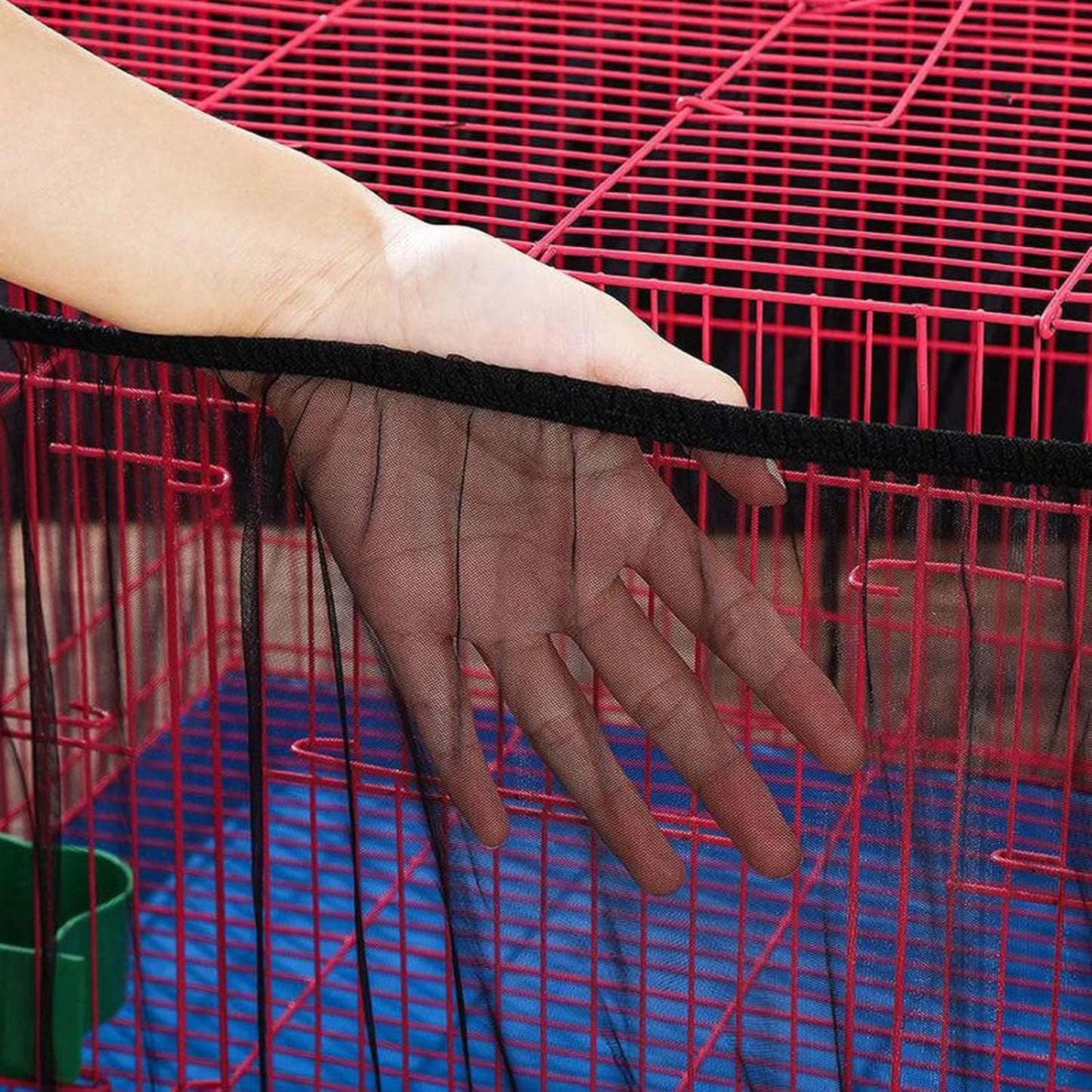 Bird Cage Seed Catcher - Airy Gauze Dust-Proof Cover for Universal Birdcages, Nylon Mesh Net with Stretchy Skirt, XL Size, Black