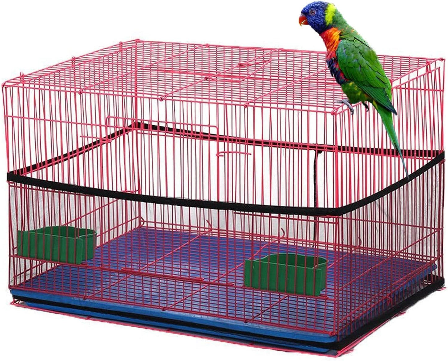 Bird Cage Seed Catcher - Airy Gauze Dust-Proof Cover for Universal Birdcages, Nylon Mesh Net with Stretchy Skirt, XL Size, Black