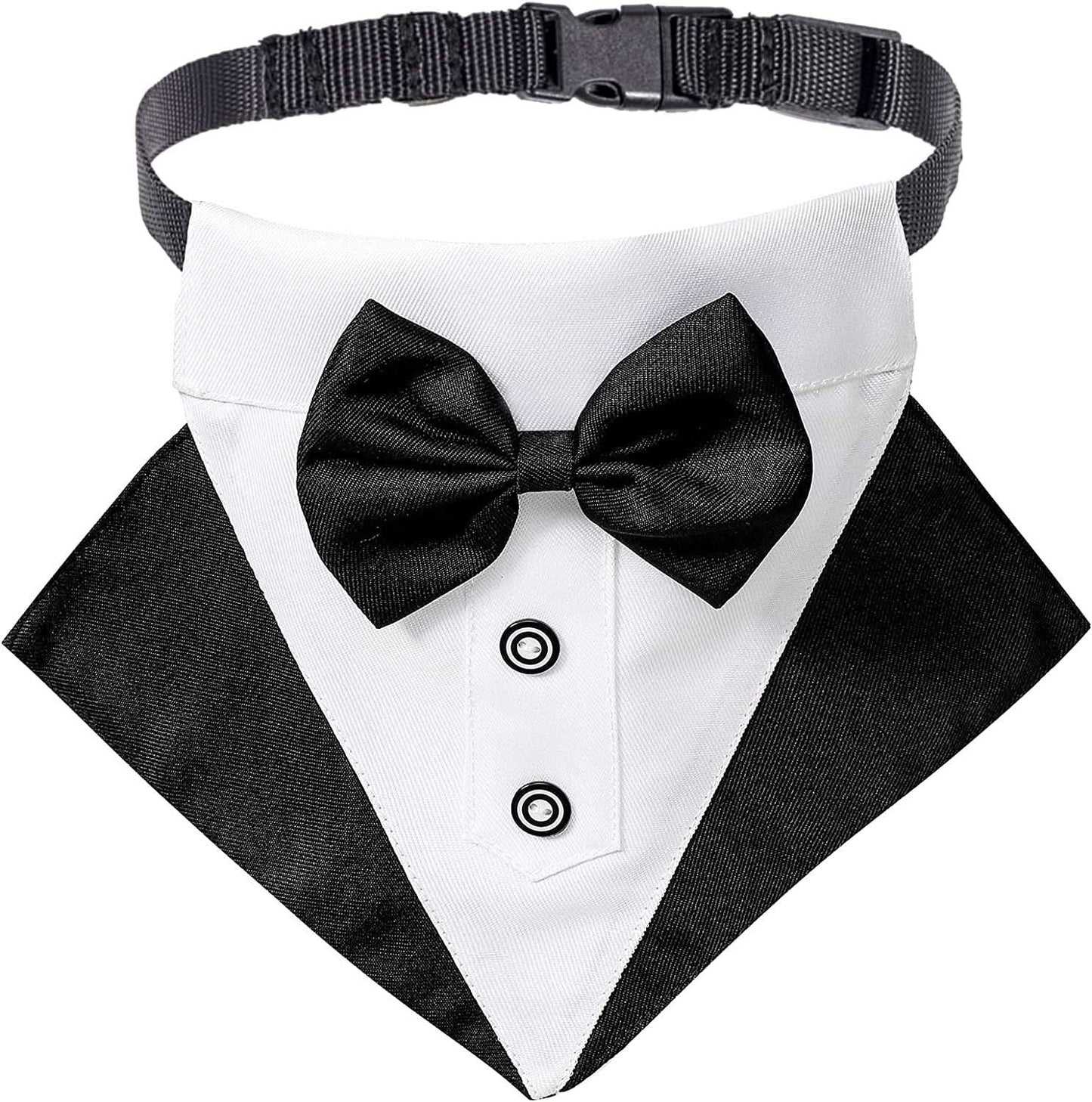 Formal Dog Tuxedo Bandana Collar with Adjustable Bow Tie for Large Dogs