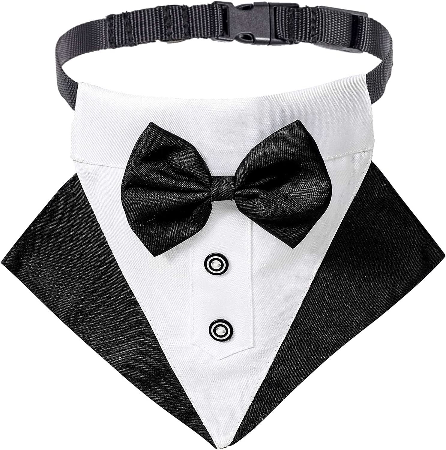 Formal Dog Tuxedo Bandana Collar with Adjustable Bow Tie for Large Dogs