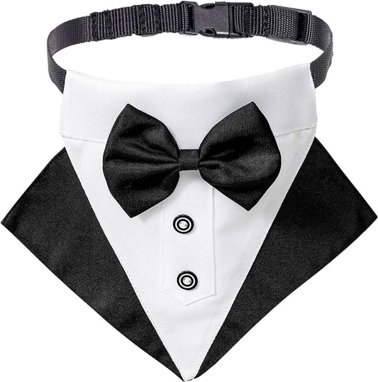 Formal Dog Tuxedo Bandana Collar with Adjustable Bow Tie for Large Dogs