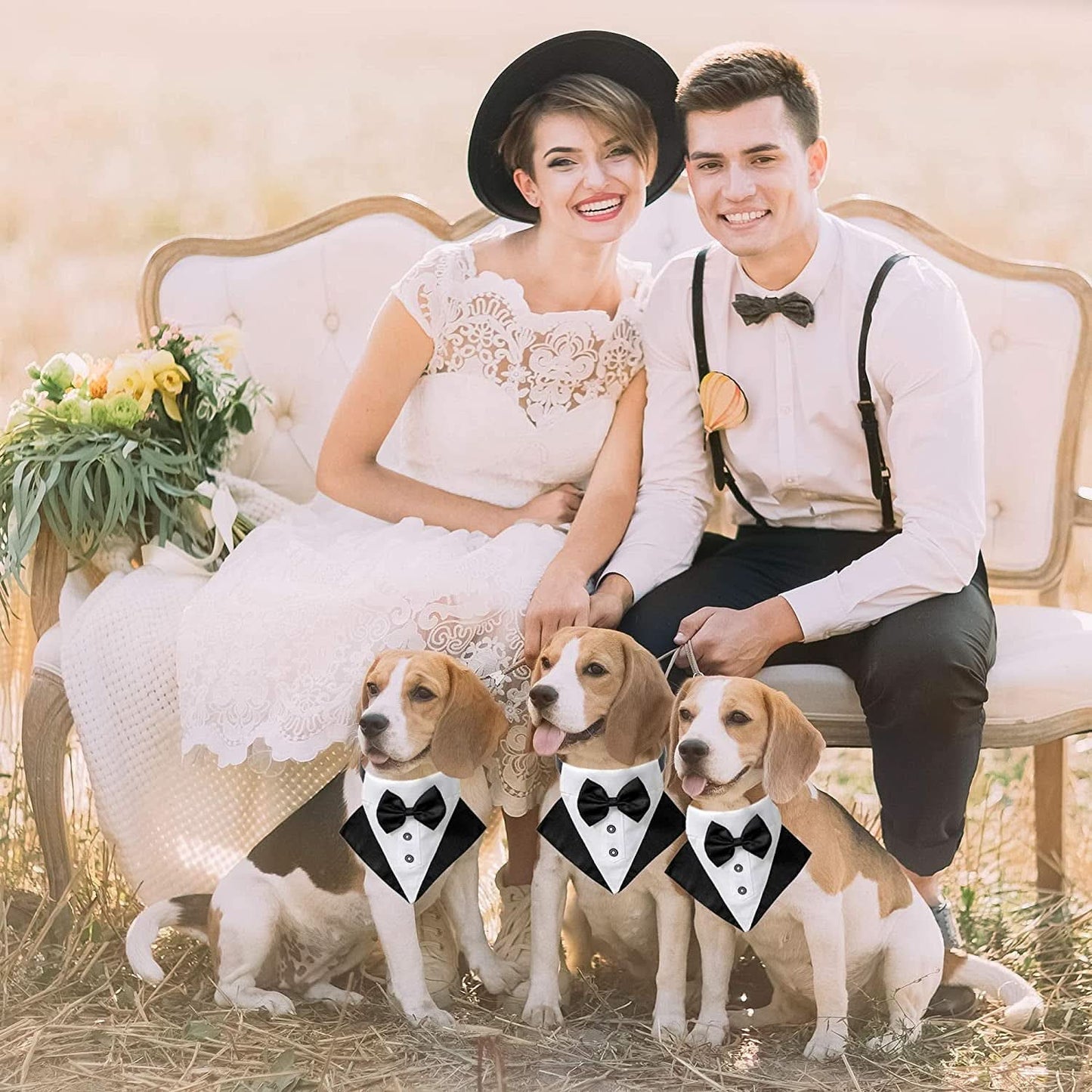 Formal Dog Tuxedo Bandana Collar with Adjustable Bow Tie for Large Dogs