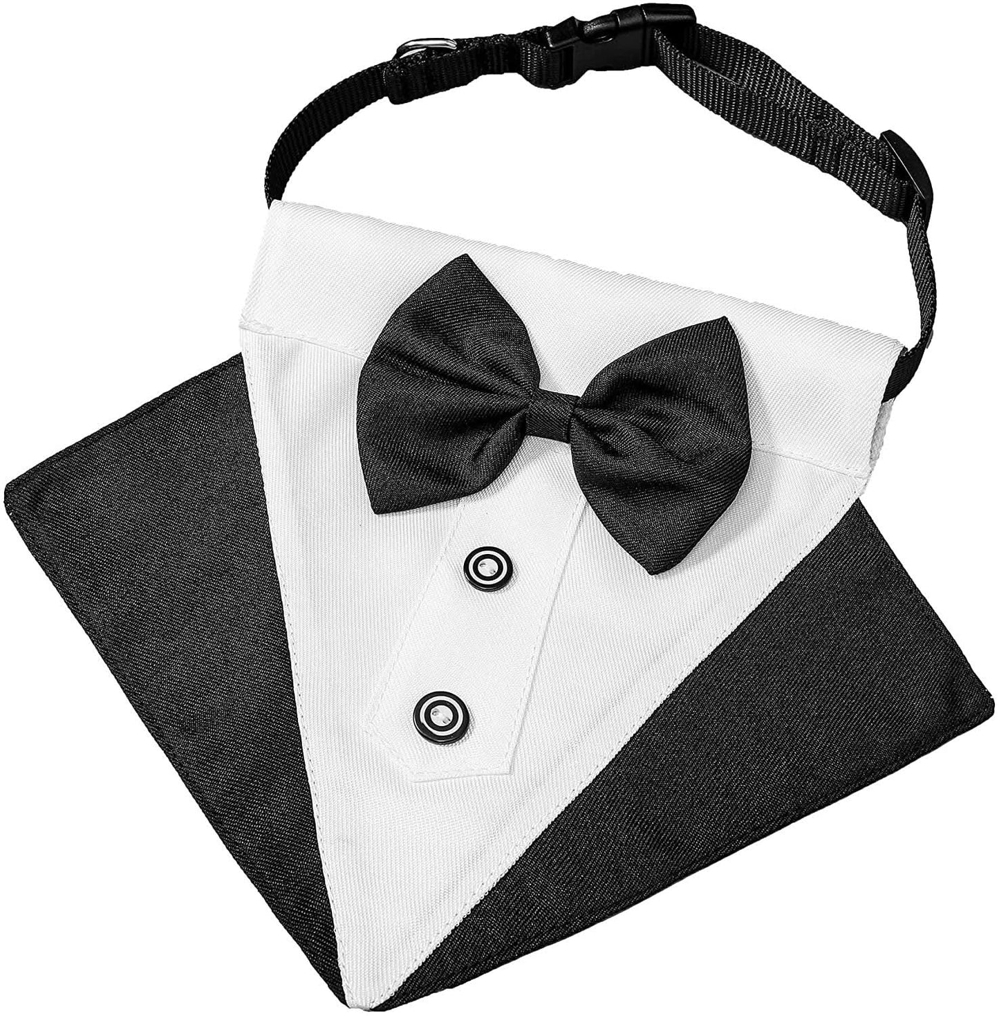 Formal Dog Tuxedo Bandana Collar with Adjustable Bow Tie for Large Dogs