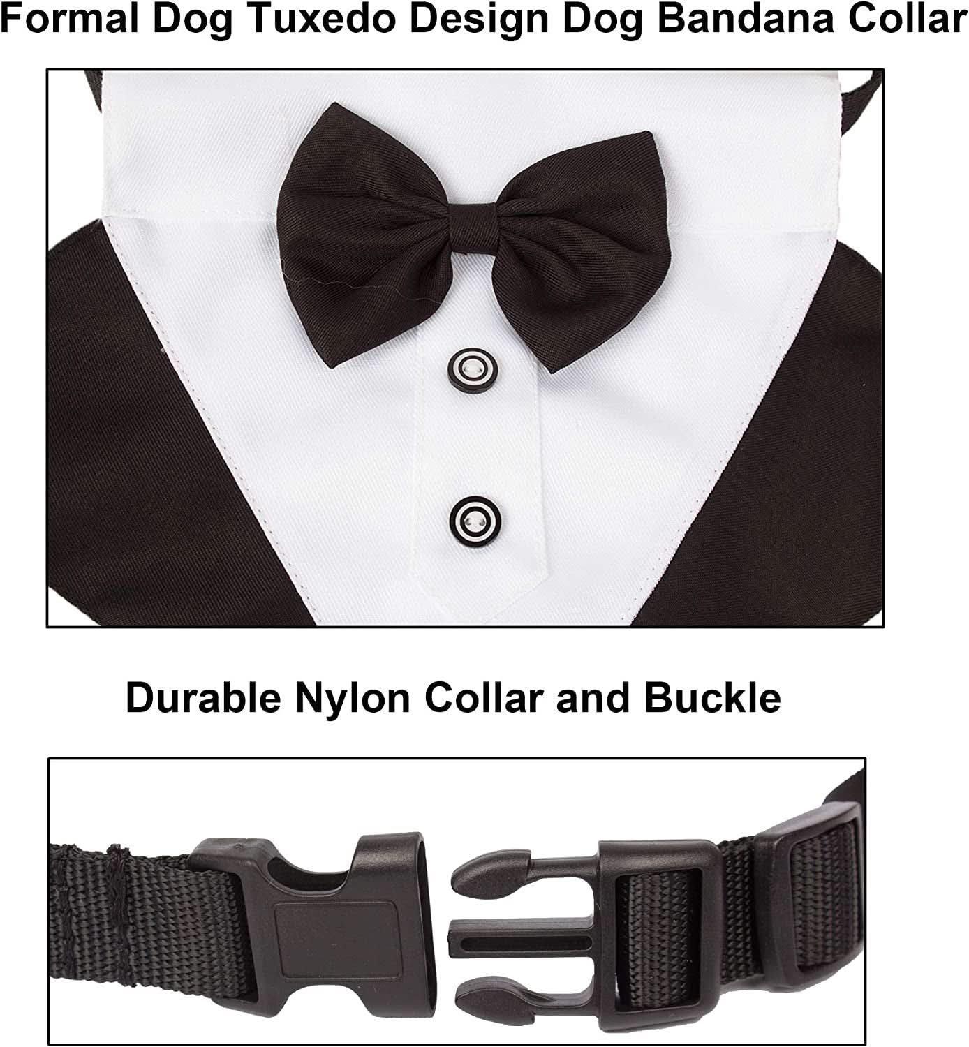 Formal Dog Tuxedo Bandana Collar with Adjustable Bow Tie for Large Dogs