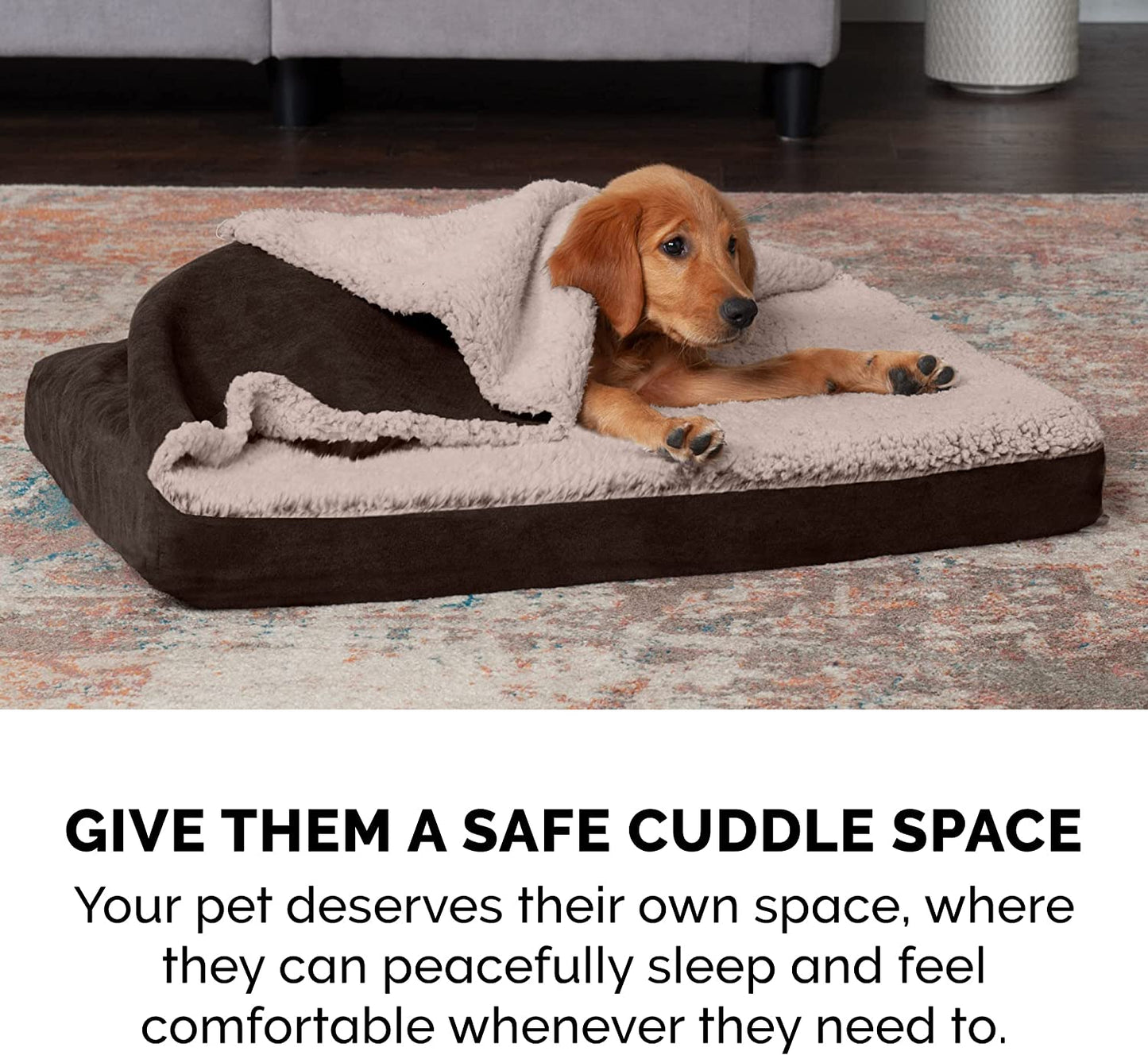 Large Medium Dog Cooling Gel Bed with Removable Washable Cover for Dogs up to 55 lbs - Berber & Suede Top Mattress - Espresso