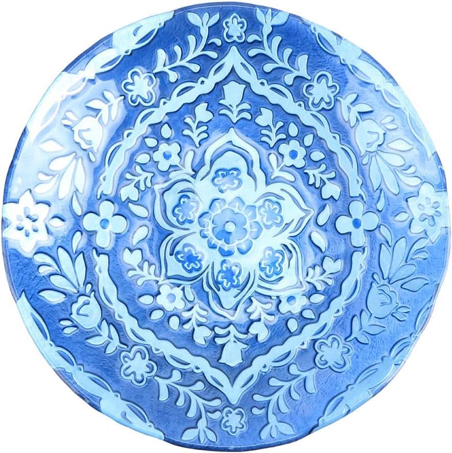 Outdoor Glass Birdbath with Metal Stand for Garden and Lawn Decoration, 18” Diameter / 21.65” Height