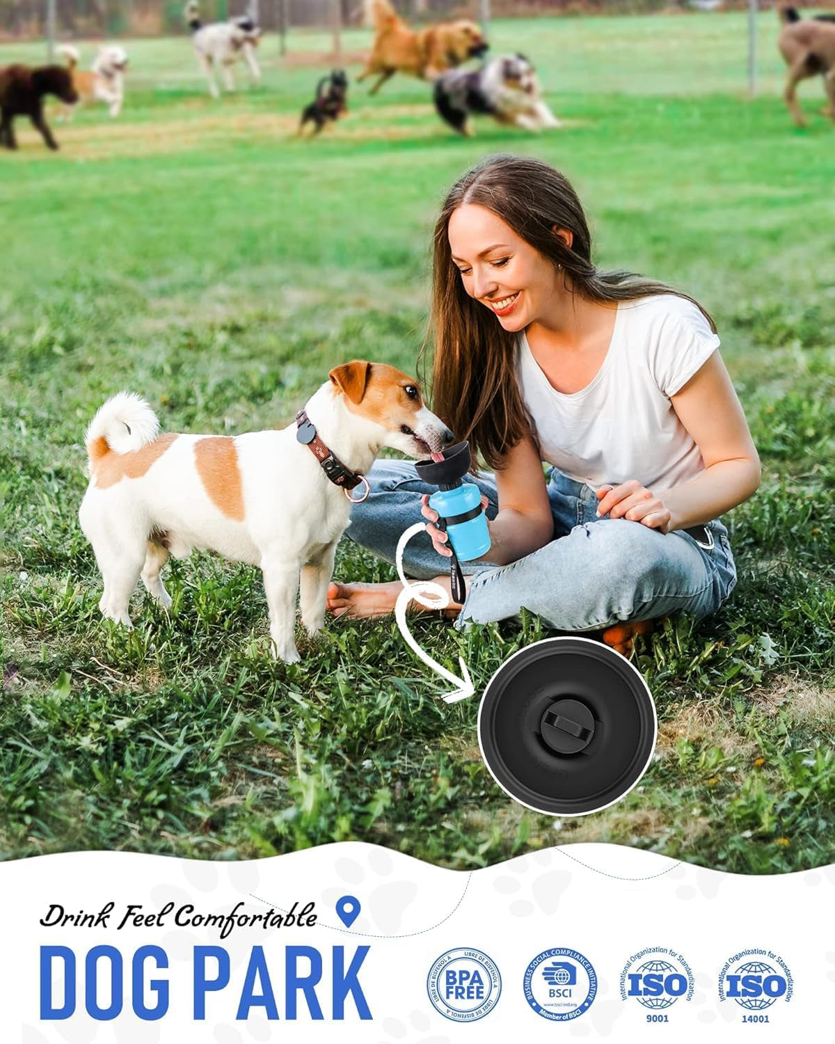 Portable Dog Water Bottle with Integrated Bowl, Leak-Proof Travel Dispenser for Outdoor Activities and Pet Essentials