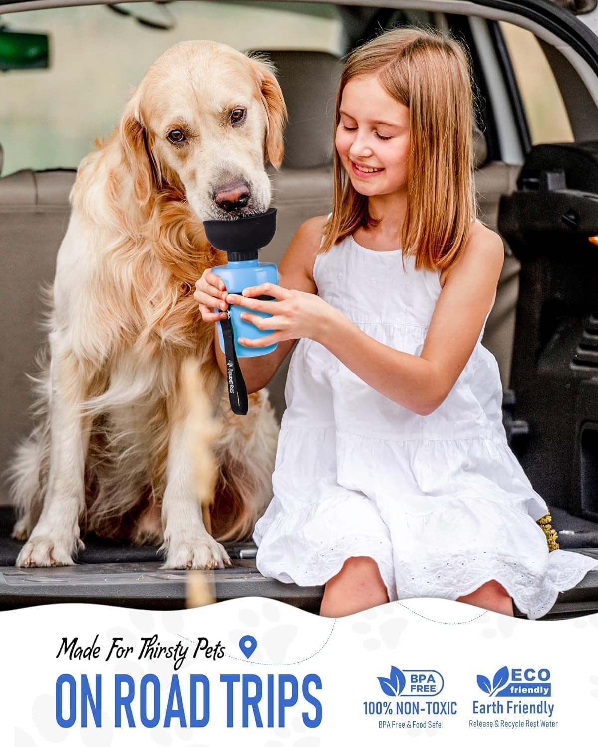 Portable Dog Water Bottle with Integrated Bowl, Leak-Proof Travel Dispenser for Outdoor Activities and Pet Essentials