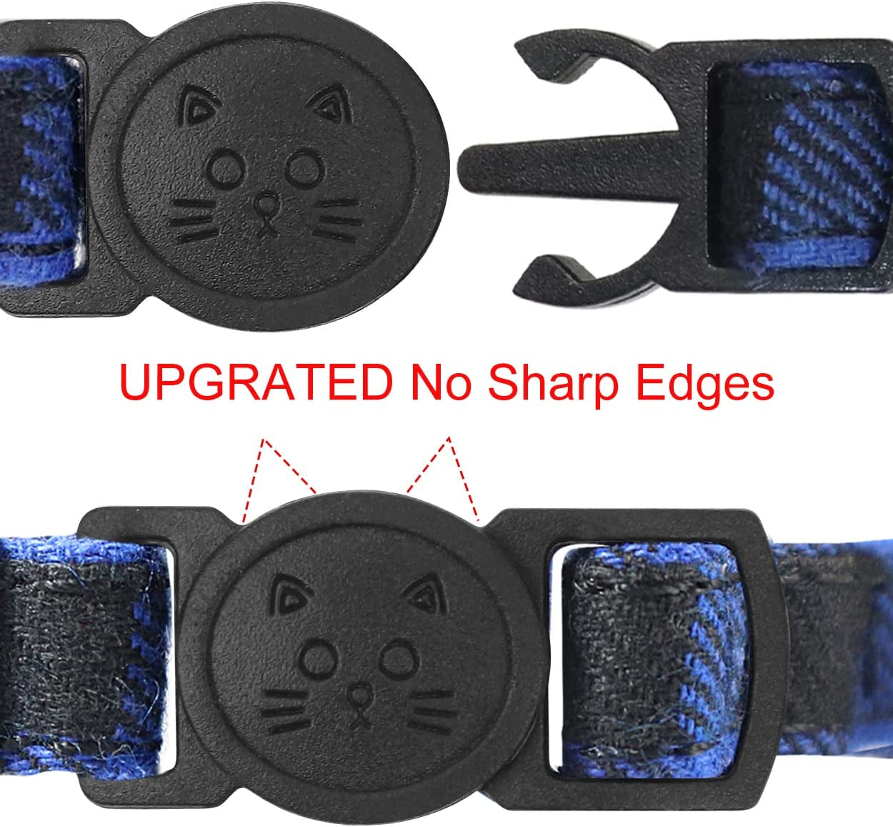 Upgraded Breakaway Cat Collar with Bow Tie and Bells, Safety Plaid Design for Kittens, Blue - 1 Pack