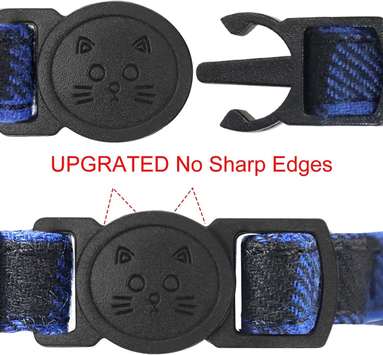 Upgraded Breakaway Cat Collar with Bow Tie and Bells, Safety Plaid Design for Kittens, Blue - 1 Pack